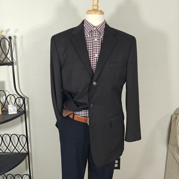 Van Heusen Men's 2PC Suit & Pant Brown Striped Poly Blend Size 42L / 34x32 - Picture 2 of 16
